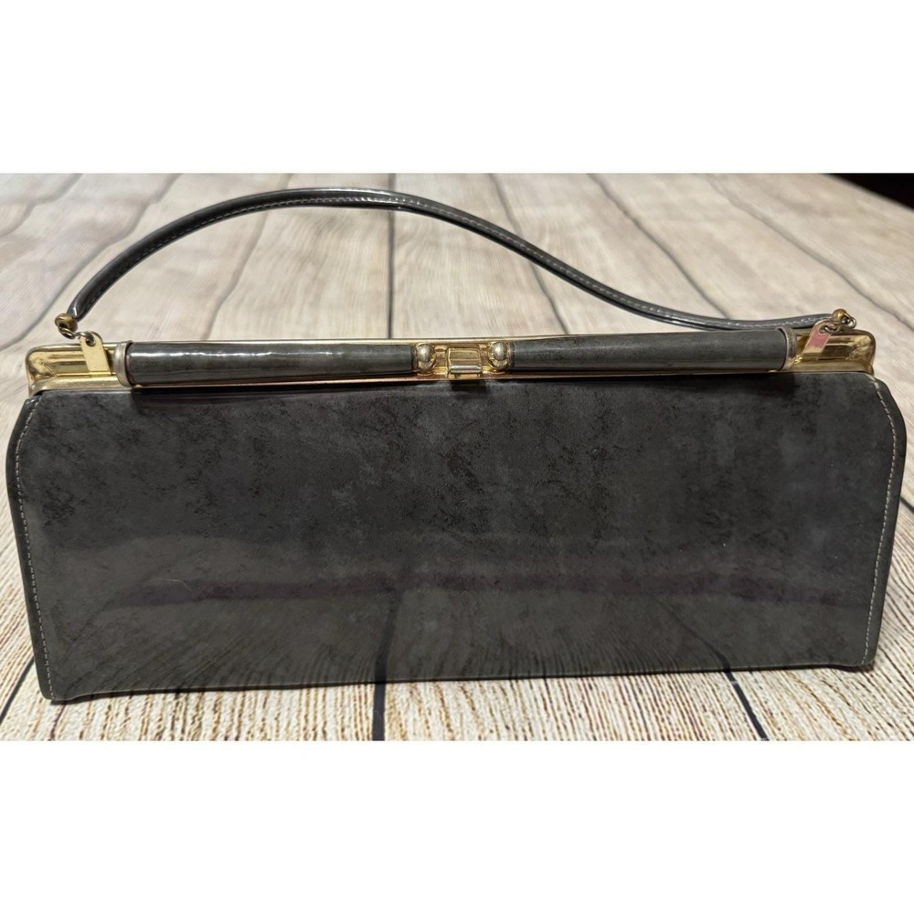 Vintage Mid Century Modern Retro Gray Vinyl Handbag Purse Bag Satchel MCM GTb5